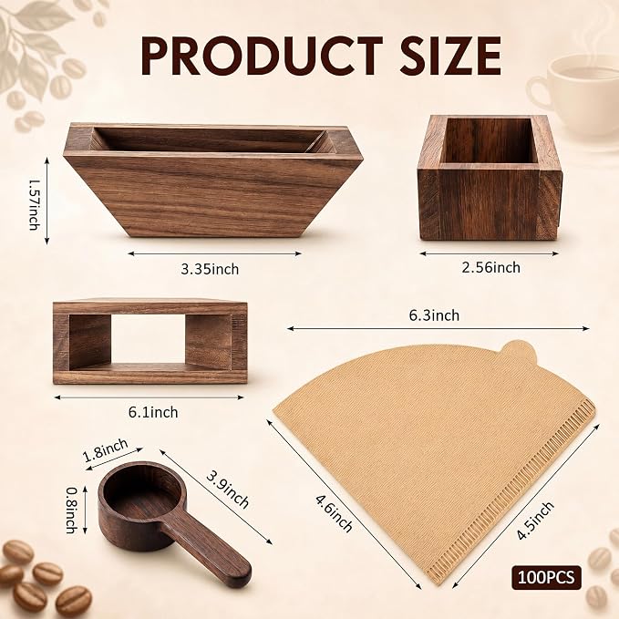 Magnetic Coffee Filter Holder Set, Walnut Wood Cone Coffee Filter Storage - Image 2
