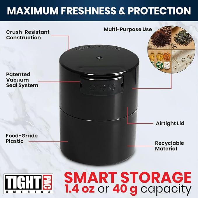 TIGHTPAC MINIVAC Portable Vacuum Seal Airtight Container – Keeps Coffee Beans - Image 4