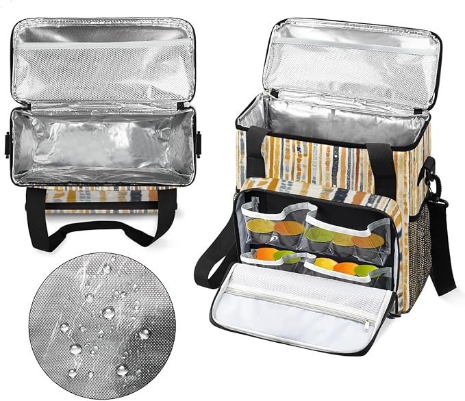 Boho Striped Travel Coffee Maker Carrying Bag Stripe Geometric Large Organizer - Image 3