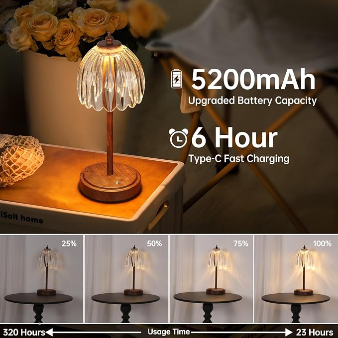 Shenmoyl Tulip Table Lamp with 5200mAh Battery & Touch Control, Small Cordless - Image 2