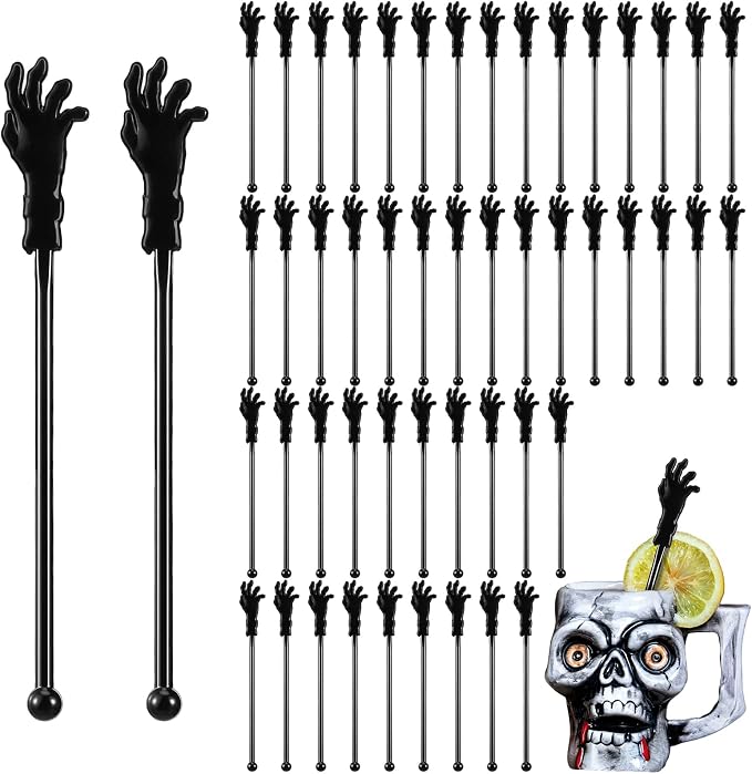 SiliFine 30 Pcs Halloween Swizzle Sticks Plastic Coffee and Cocktail Stirrers by SiliFine