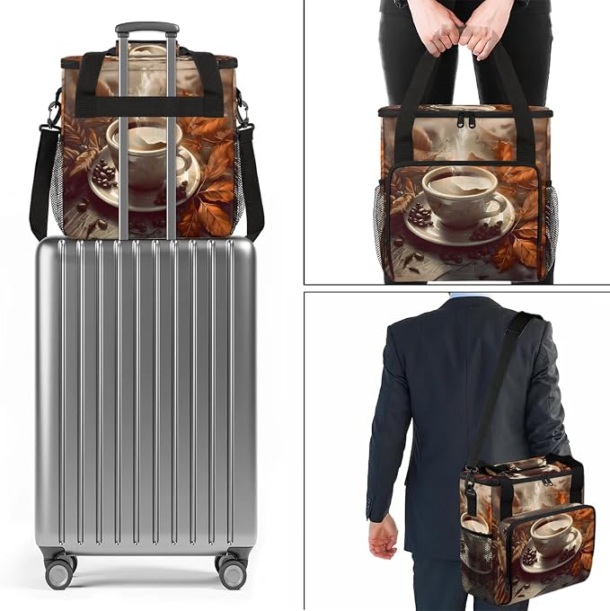 Coffee Themed Coffee Maker Carring Bag, Large Insulated Storage Organizer Case - Image 7