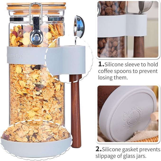 KKC 1.5-Quart Large Glass Nuts Storage Container, Airtight Food Storage Jar - Image 5