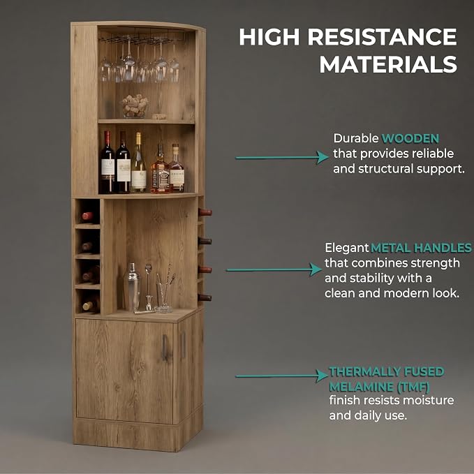 Tuhome Syrah Corner Bar Cabinet, Tall 71.1" Liquor Cabinet - Image 6