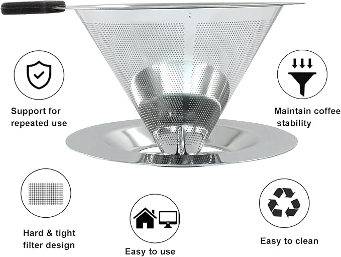 Waziaqoc Pour Over Coffee Dripper, Reusable Paperless Coffee Filter - Image 2