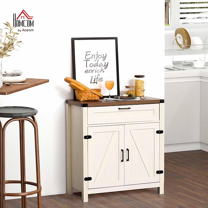 HOMCOM Sideboard with Storage Drawer, Modern Farmhouse Kitchen Cabinet with 2 - Image 2