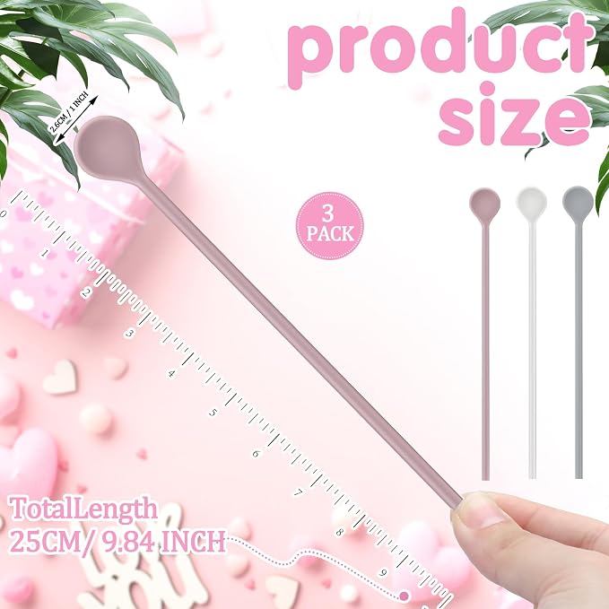 Reallnaive 3 Pcs 10" Silicone Stirrer Stick Spoon Reusable Long Cocktail Coffee - Image 2
