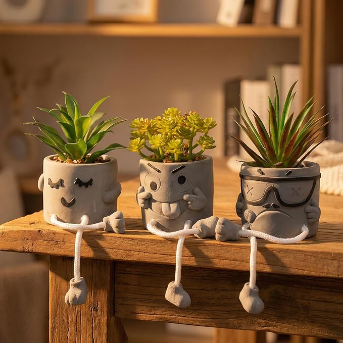 Set of 3 Artificial Succulents Potted Plants Faux Succulents Desk Decoration - Image 4