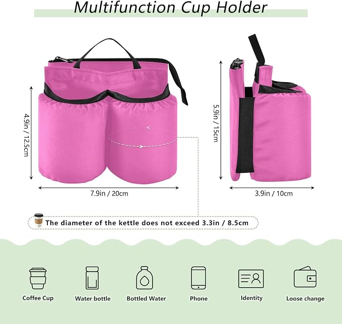 DOMIKING Hot Pink Travel Luggage Cup Holder - Image 2