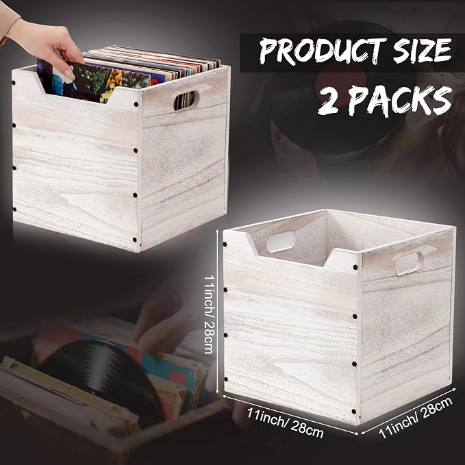 Colingmill 2 Pack Wooden Storage Box Bins Wood Crate - Image 2