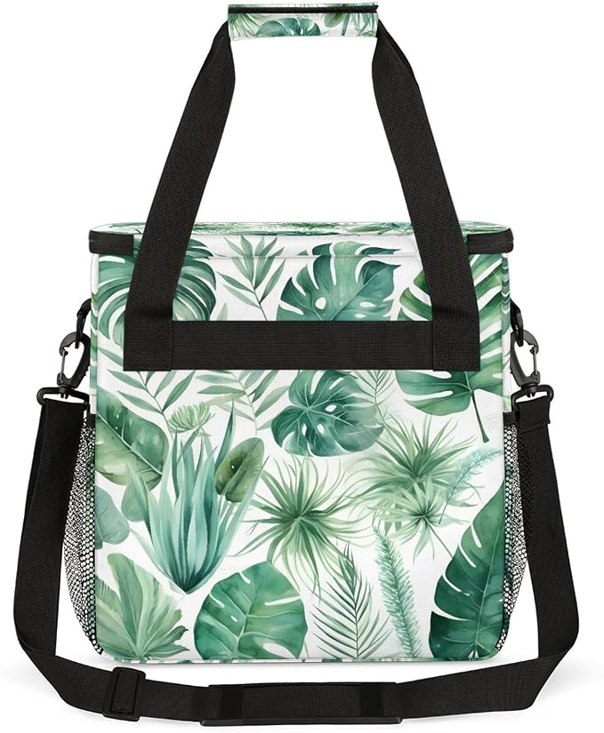Tropical Leaves Green Palm Leaf Coffee Maker Carring Bag, Large Insulated - Image 5