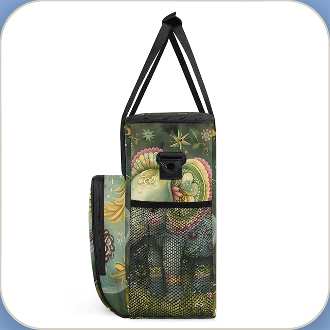 Green Elephant Boho Coffee Maker Carring Bag, Large Insulated Storage Organizer - Image 4