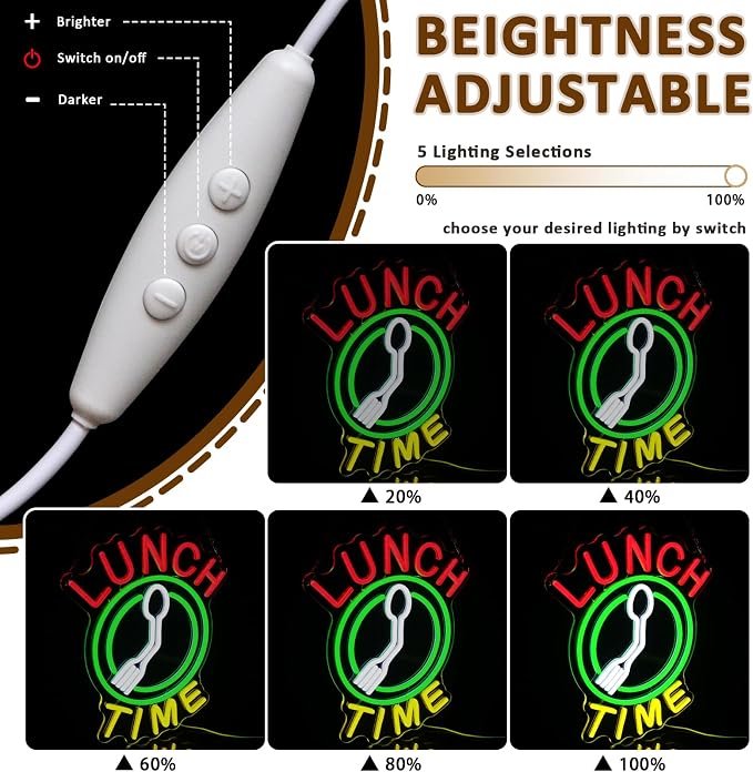 Lunch Time Neon Sign for Wall Decor, 15.3" x 12.6" Led Signs for Kitchen - Image 3