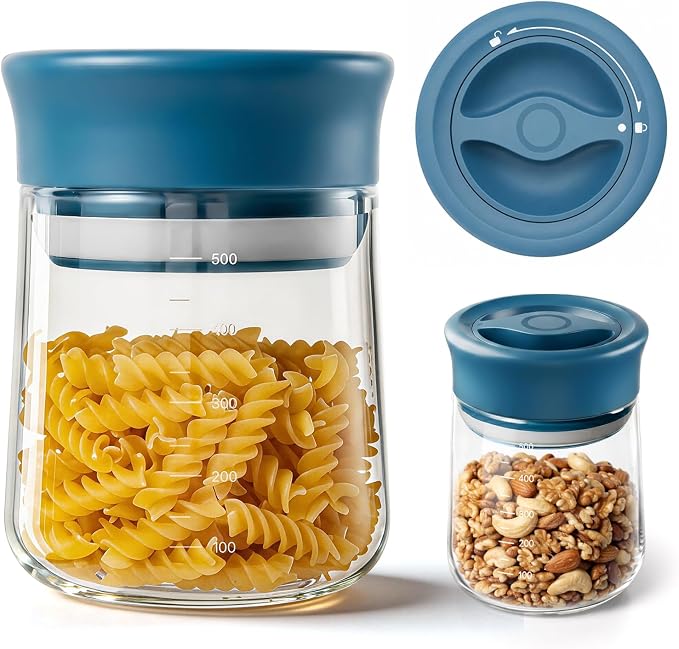 Airtight Glass Jar with Rotary Lid, 17oz Borosilicate Glass Storage Container by NUZEAK