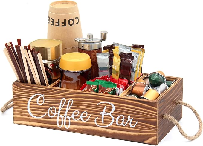 Bokelai Wooden Coffee Bar Organizer Countertop Coffee Station Accessories by Bokelai