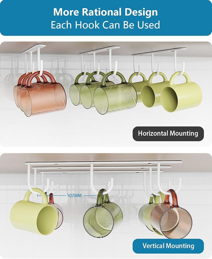 Luckinow 3 Pack Mug Hooks Under Cabinet, Coffee Mug Holder - Image 5