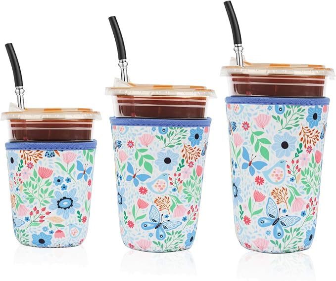 Reusable 3-Pack Iced Coffee Cup Sleeve, Insulated Neoprene, Beverage Holder by Unknown