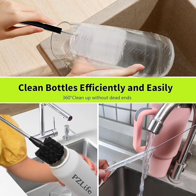 5 Pack Bottle Brush, 15in Stainless Steel Water Bottle Brush, 3 Straw Brushes - Image 4