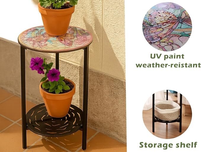 2 Packs Two-Tier Metal Round Side Table Set of Two Black Accent Coffee Tables - Image 6