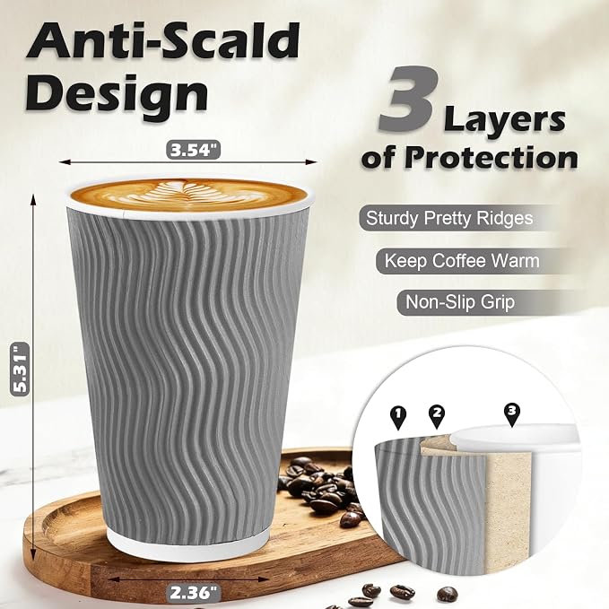 Clawsoff 500 Pack 16 oz Disposable Coffee Cups No Lids, Insulated Ripple Wall - Image 2