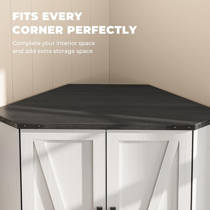 Dripex 71" White Corner Pantry Cabinet, Farmhouse Tall Storage Cabinet - Image 7