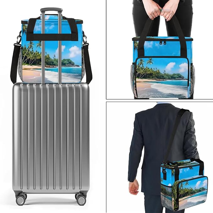 Tropical Beach Coffee Maker Carring Bag, Large Insulated Storage Organizer Case - Image 7