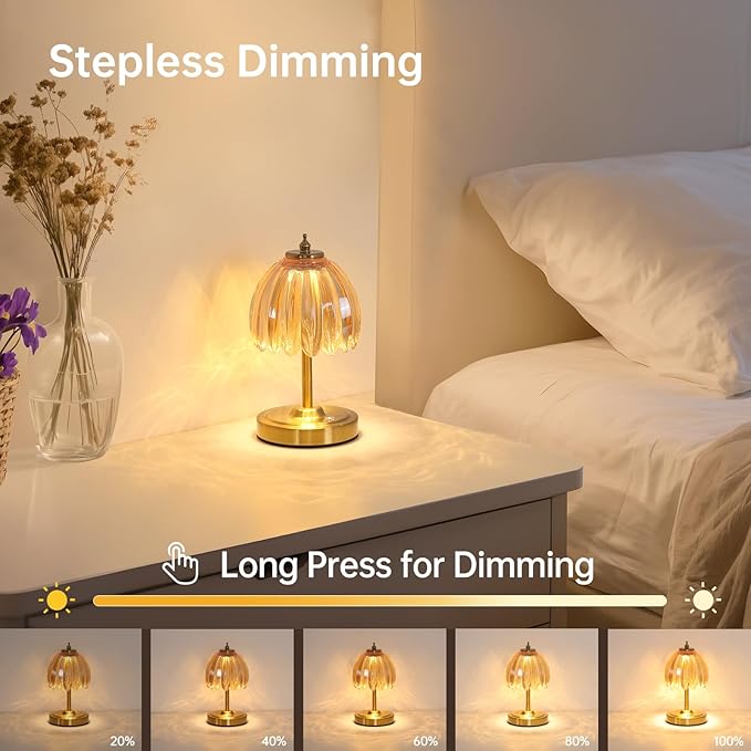 Shenmoyl Tulip Small Table Lamp, 5200mAh Cordless Touch Control Mini Table Lamp - Image 3