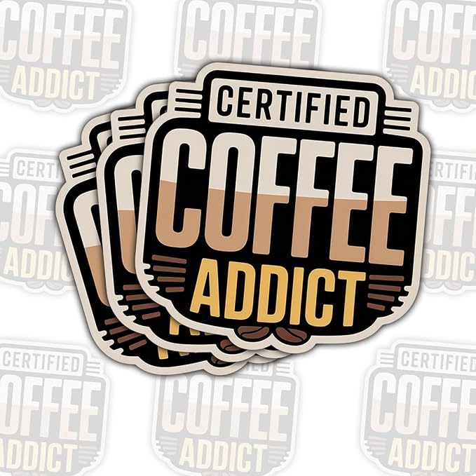 3pcs-4in Certified Coffee Addict Sticker, Coffee Addict Sticker, Funny Caffeine by Vybonz