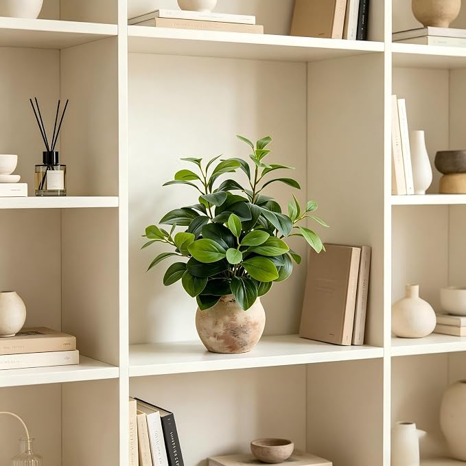 AlphaAcc 17" Artificial Fig Leaf Plant in Vintage Ceramic Pot - Image 4