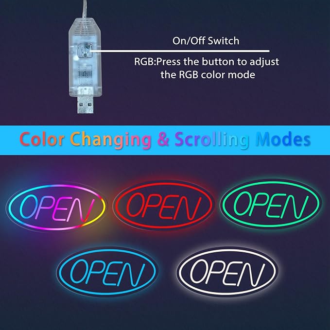 Open Signs for Business, 16.5"x 9" Dimmable Led Neon Open Sign Ultra Bright - Image 4