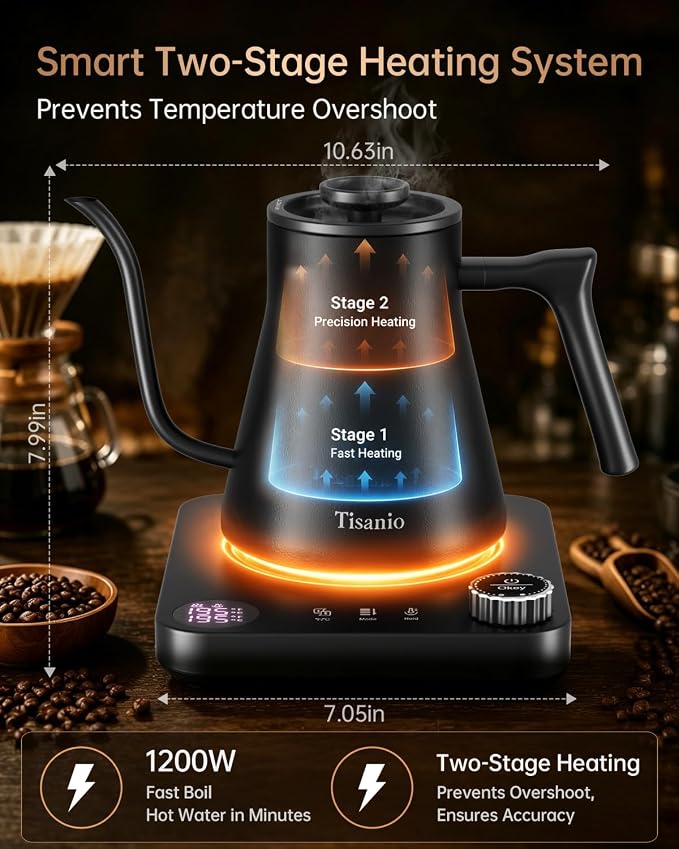 Gooseneck Electric Kettle for Pour Over Coffee, ±1°F Precision Control - Image 2