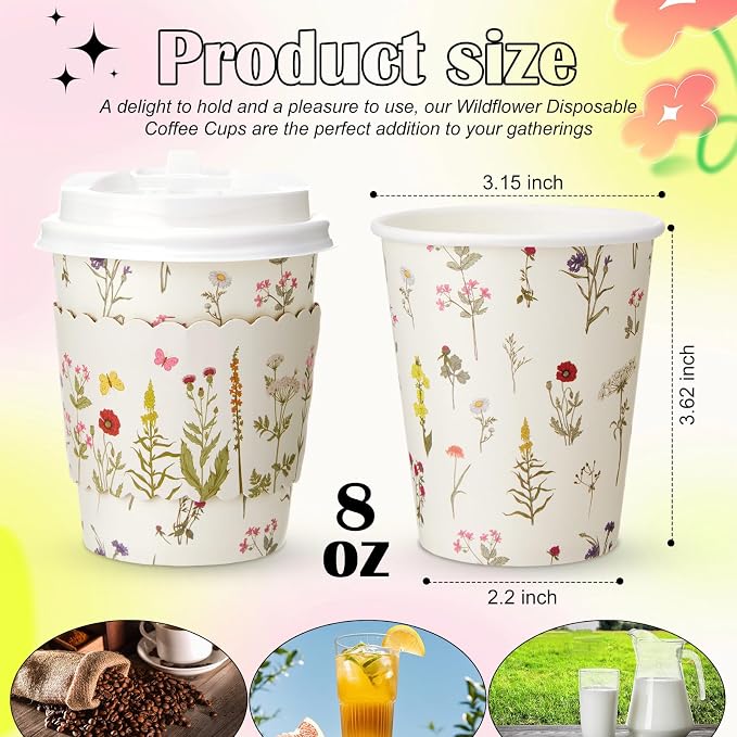 AmazingSpark 48 Sets 8oz Floral Disposable Coffee Cups - Image 2