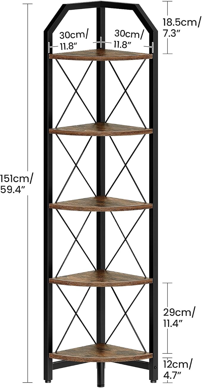 CHOEZON 59.4" Corner Shelf, 5-Tier Industrial Corner Bookshelf, Corner Storage - Image 7
