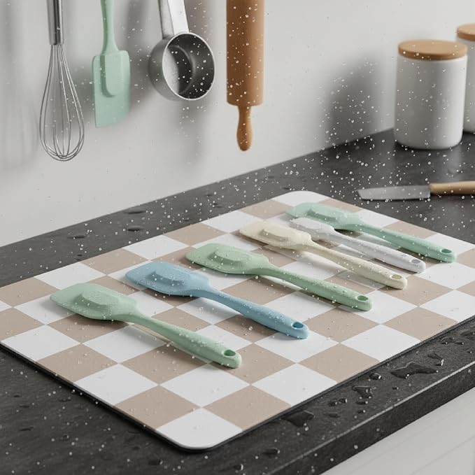 1-Piece Checkered Dish Drying Mat, Absorbent ​Kitchen Counter​ Protector - Image 5