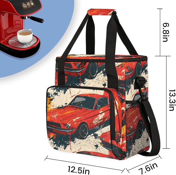 Vintage Red Racing Car Coffee Maker Carring Bag, Large Insulated Storage - Image 2