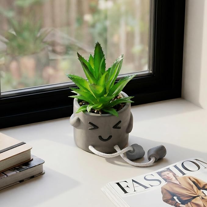 Cute Artificial Succulent Plant in Cement Pot - Image 5