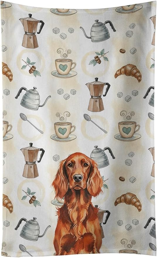 Caroline's Treasures Irish Setter Coffee Bar Kitchen Towel Velour Plush Front by CarolinesTreasures