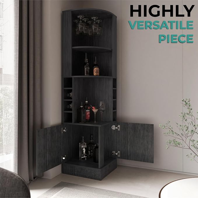 Tuhome Syrah Corner Bar Cabinet, Tall 71.1" Liquor Cabinet - Image 5