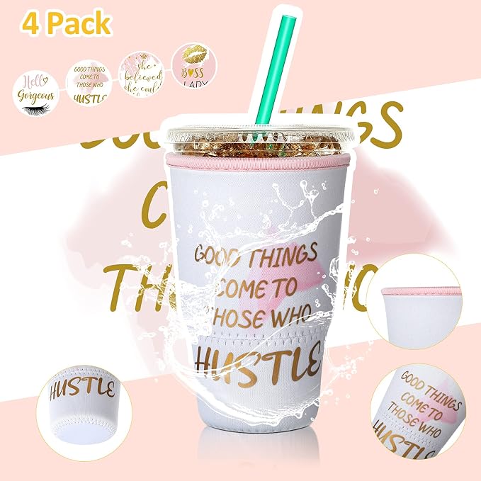 Patelai 4 Pieces Reusable Iced Coffee Sleeve Cup Insulator - Image 4