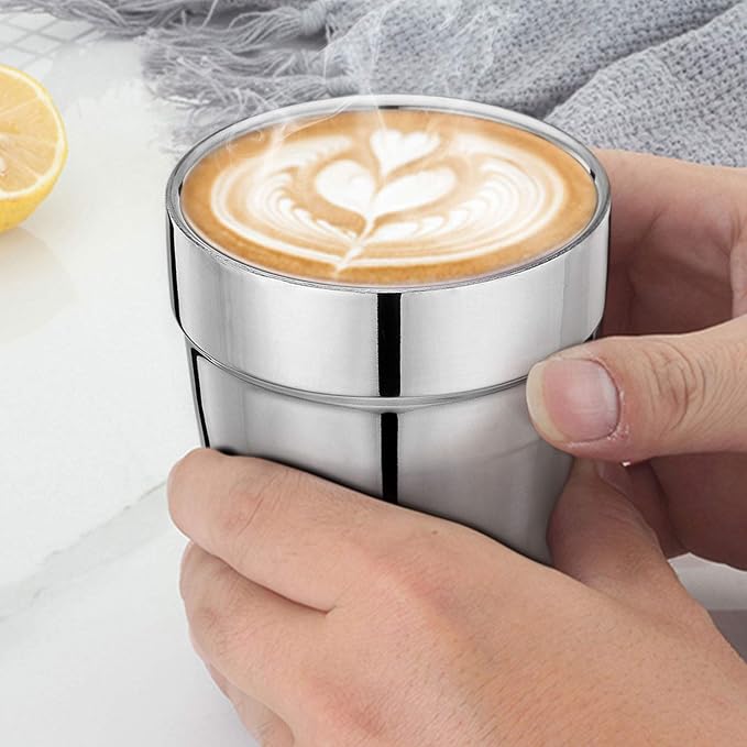 TeamFar Coffee Cup Espresso Cup Mug Set of 4, Double Wall Stainless Steel Tea - Image 5