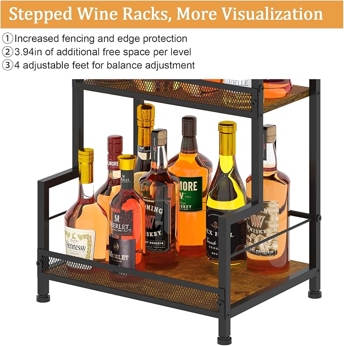 Hayexiha 4-Tier Stepped Freestanding Wine Rack, Large Capacity Liquor Cabinet - Image 5
