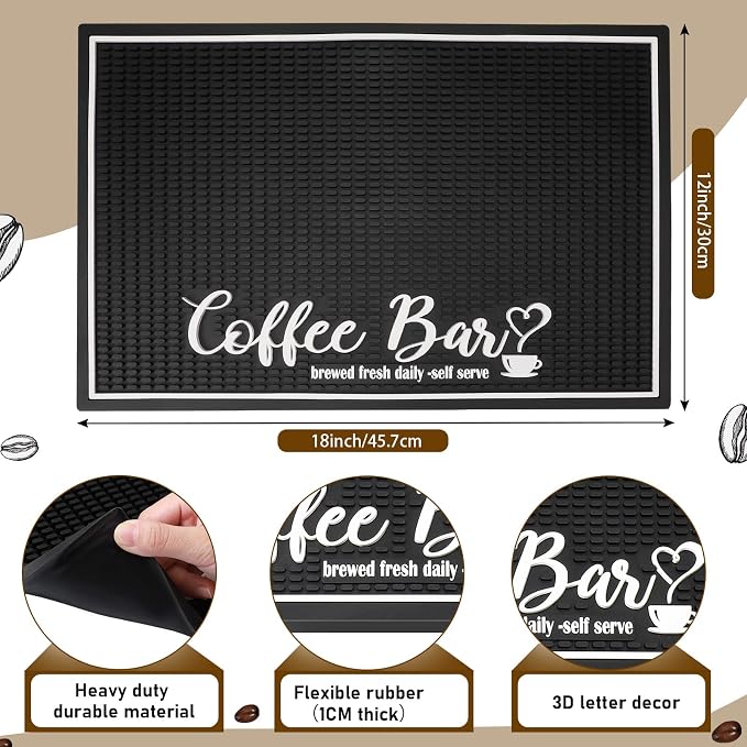 Potchen Coffee Bar Mat for Countertop 18x12 Inch, Non Slip PVC Spill Pad - Image 5