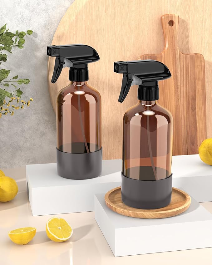 Bontip Glass Spray Bottle with Silicone Sleeve Protection, Amber Glass Spray - Image 6