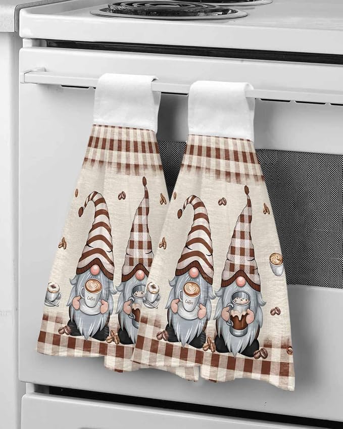 Hanging Kitchen Towels Gnome Holding Coffee Cup Bathroom Hand Towels - Image 5