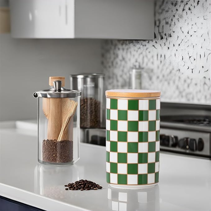 Kitchen Countertop Ceramic Checkered Canisters, Airtight Kitchen Canisters - Image 9