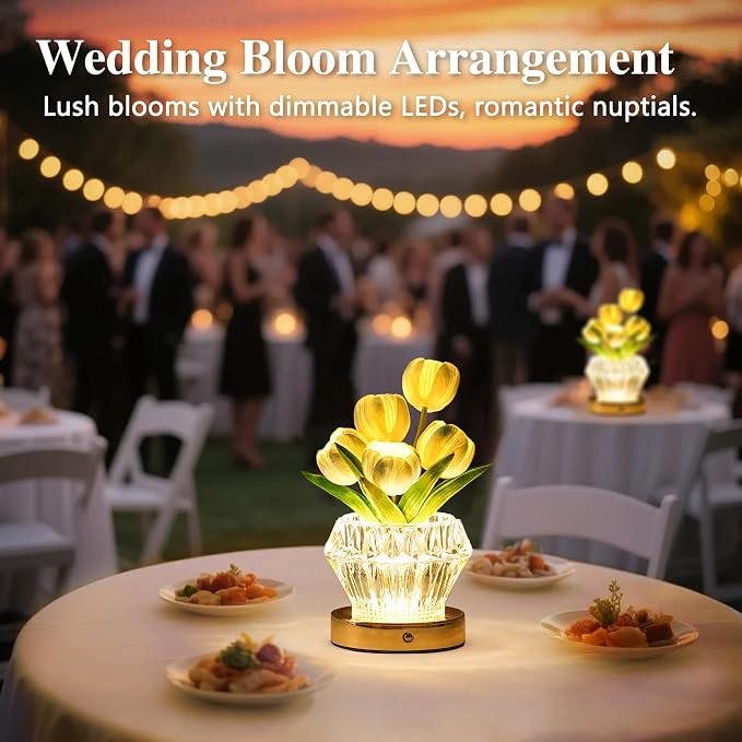 Blue Tulip Flower Lamp Diamond Vase, 3 Color Night Light Dimmable Touch Control - Image 5