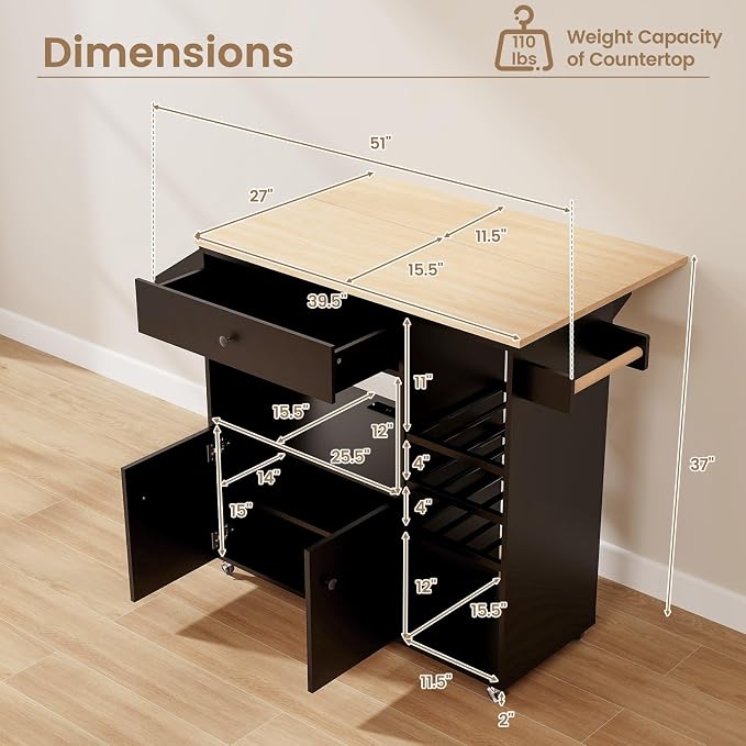 Giantex Rolling Kitchen Island Cart - Image 5