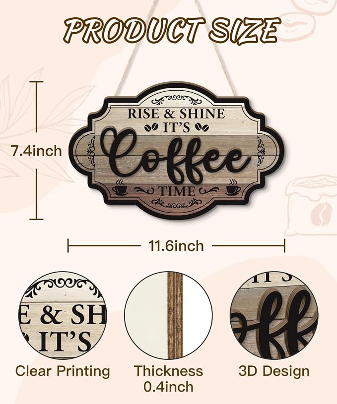 Putuo Decor Farmhouse Coffee Bar Sign, Rise & Shine Its Coffee Time Wall - Image 2