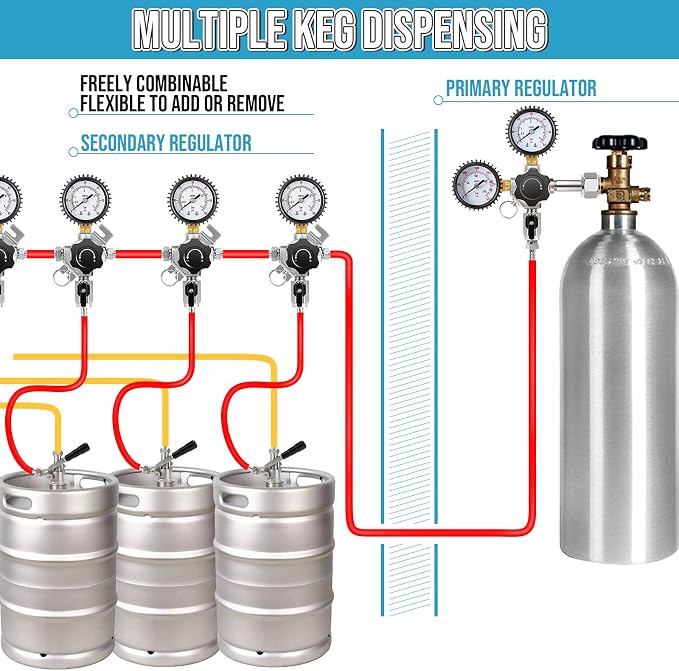 Professional Secondary CO2 Regulator, Pressure Beer Regulator Dual Gas Inlets & - Image 2