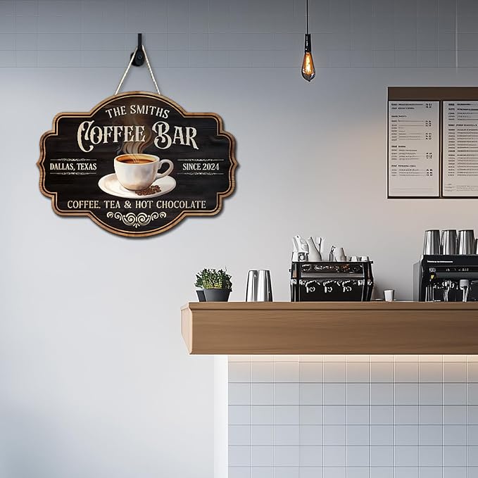 THUYPT Personalized Coffee Sign, Coffee Wooden Sign Plaque Wall Hanging Coffee - Image 6